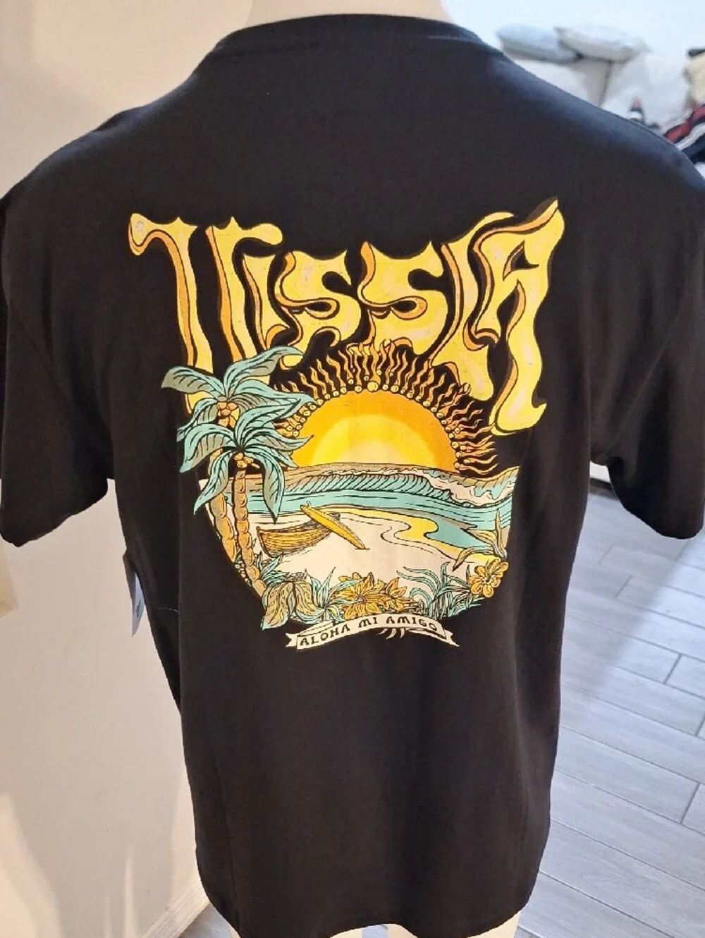 VISSLA Black Tee with White Gothic Chest Logo
